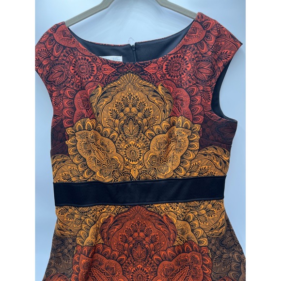 London Times Womens Orange Red Mandala Print Sleeveless Sheath Dress Size 14 - Picture 2 of 7